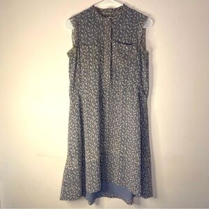 Madewell Grey Willow Leaf Print Sleeveless Sack Midi Dress Frilly Fairy Size 00